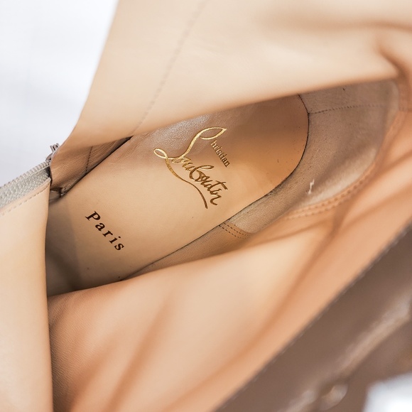 Christian Louboutin Grey Suede Studded Heeled Ankle Boots EU 37 - Picture 9 of 11